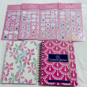 NWT Lauren James timeless planner with seasonal sticker packs & spiral notebook